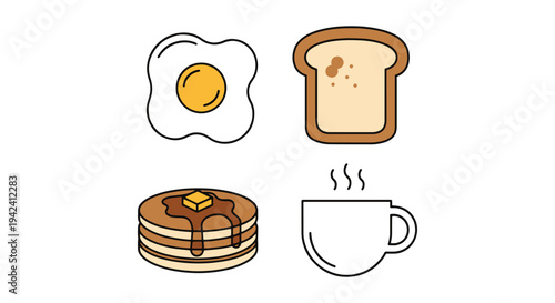 Breakfast Platter Line art minimal digital abstract color illustration