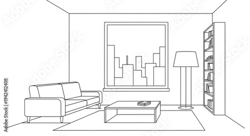 Minimalist Living Room Interior with Sofa and Coffee Table.