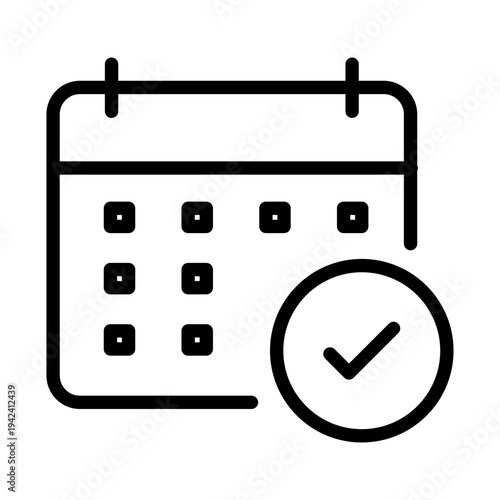 Line icon of a calendar with a checkmark indicating a scheduled medical appointment