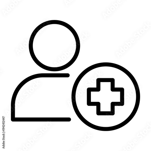 Line icon representing a person with a medical cross symbol for patient identification