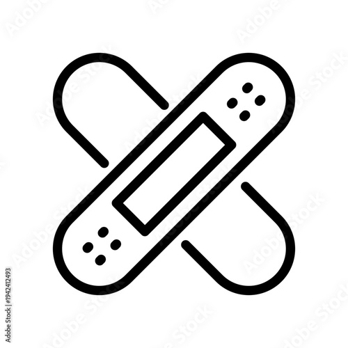 Line icon of two adhesive bandages crossed together used for wound care and first aid