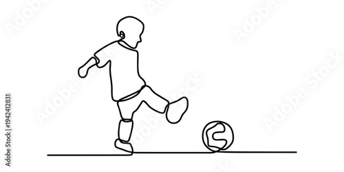 Boy Playing Football One Line Art
