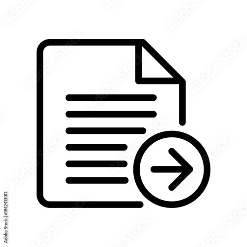 Line icon showing a document with an outgoing arrow representing the process of exporting or downloading data