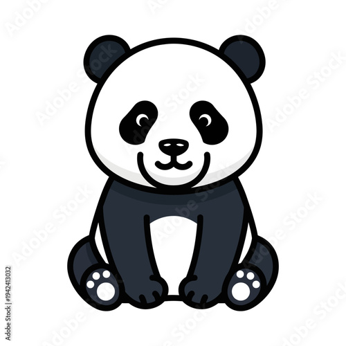 Cute Cartoon Panda Bear Sitting, Isolated on White Background