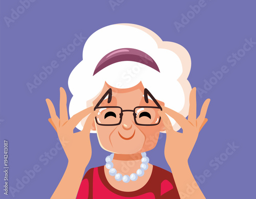 Optometrist Gives a Pair of Eyeglasses to a Grandma Illustration. Senior patient receiving a new pair of prescription glasses