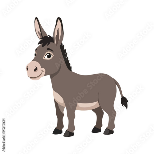 Cute Cartoon Donkey Standing Isolated on White Background