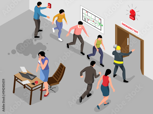 fire drill emergency evacuation scenario indoor setting building office