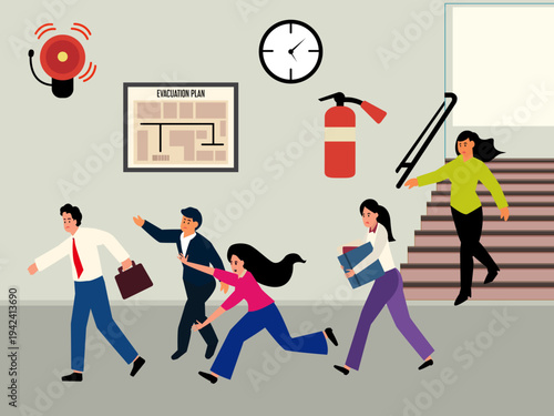 fire drill emergency evacuation scenario indoor setting building office