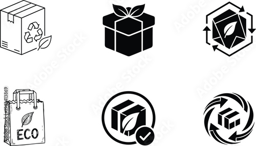 eco packaging recycling icons set sustainable box gift package recyclable product shipping green delivery environmental packaging symbol collection