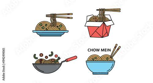 Chow Mein Line art vector set clean abstract colorful