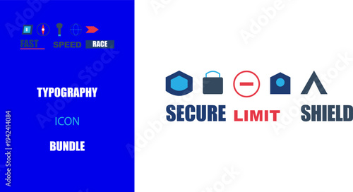 Modern Vector Icon Typography Bundle: Speed, Security, Limits, and Shield Concepts. Graphic Design Elements Set.