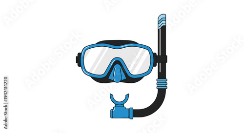 Vibrant blue and black scuba diving mask and snorkel set a flat vector illustration perfect for summer vacation ocean adventure and underwater exploration themes isolated