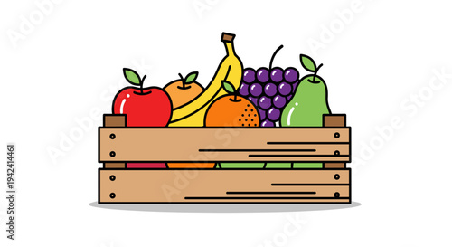 Colorful fruit crate overflowing with fresh produce vibrant wooden box filled with assorted fruits