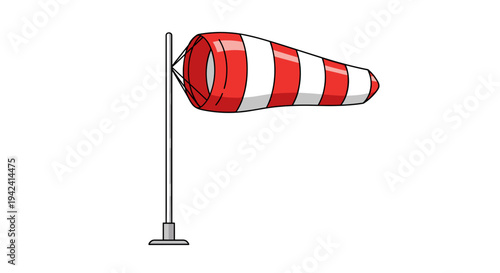 Red and white striped wind sock illustration on metal pole indicating wind direction outdoors