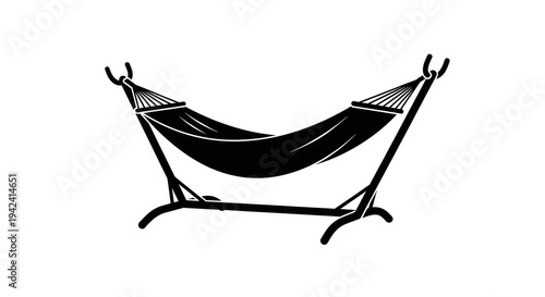 Vector illustration of a classic outdoor hammock on a sturdy stand, perfect for enjoying peaceful summer relaxation and leisure in a serene backyard or garden setting