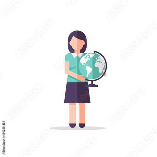 Female teacher holding a globe, representing education, geography, and global knowledge