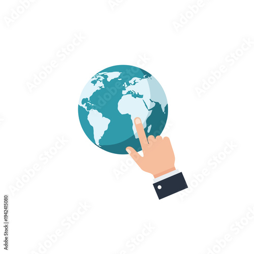 Hand Clicking On World Globe, Global Connection, Internet, Technology, Digital World