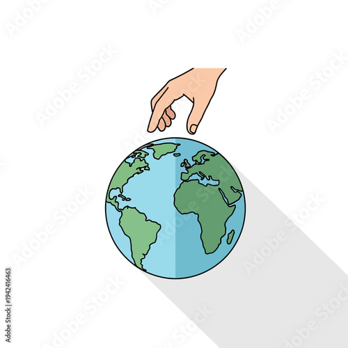 Hand Touching Planet Earth Globe, Global Responsibility, Environmental Protection Concept