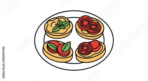 Bruschetta Plate Line art minimal geometric abstract color illustration