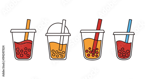 Bubble Tea Cup Line art vector elegant soft pastel color illustration