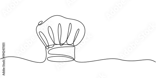 Continuous one line drawing of a chef hat. Vector illustration of a cook's uniform toque isolated on white background. Minimalist kitchen concept