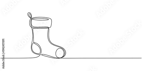 self drawing of Christmas stocking in one continuous line on a white background. Christmas and New Year vector illustration. Christmas concept. Minimalistic style.