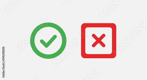 Green check mark and red cross icons on white background