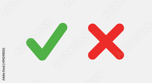 Green check mark and red cross icons on white background