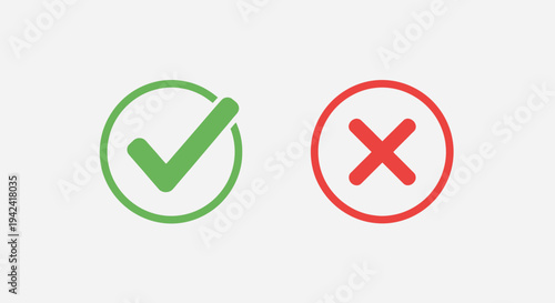 Green check mark and red cross icons on white background