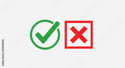 Green check mark and red cross icons on white background