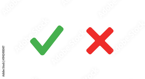 Green check mark and red cross icons on white background