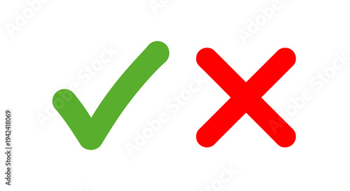 Green check mark and red cross icons on white background