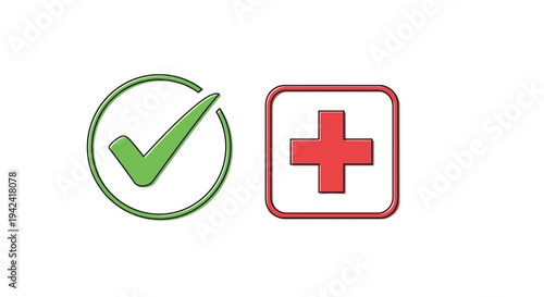Green check mark and red cross icons on white background