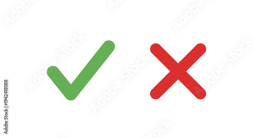 Green check mark and red cross icons on white background