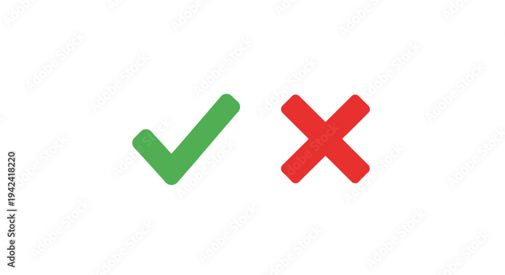 Obraz premium Green check mark and red cross icons on white background decisions