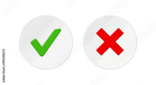 Green check mark and red cross icons on white circles isolated