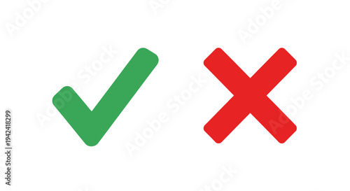 Green check mark and red cross mark symbols isolated on white background