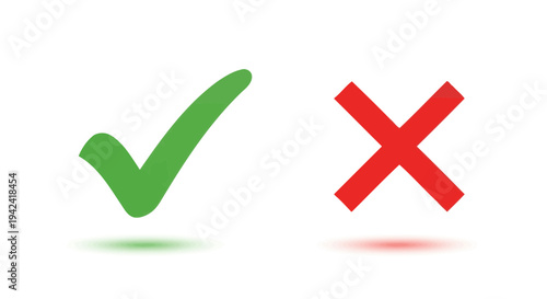 Green check mark and red x symbols against white background