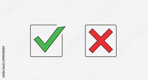 Green check mark and red x symbols in square boxes on white background