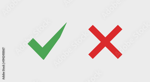 Green check mark and red x symbols on a gray background