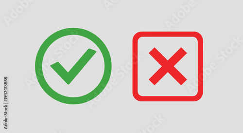 Green check mark and red x symbols on a gray background