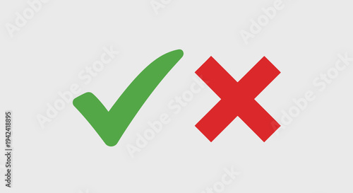 Green check mark and red x symbols on a gray background