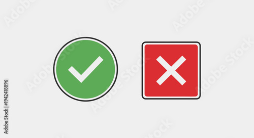 Green check mark and red x symbols on a gray background