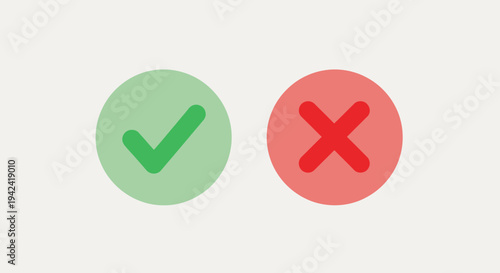 Green check mark and red x symbols on a plain background