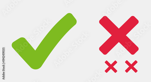 Green check mark and red x symbols on a plain white background