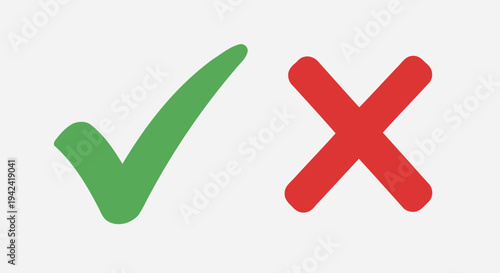 Green check mark and red x symbols on a plain white background
