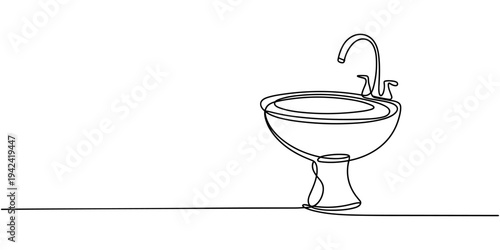 stand and faucet continuous one line drawing, Continuous line drawing of a beverage dispenser with stand and faucet. Non editable stroke