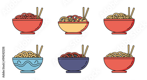 Chicken Chow Mein Line art clean contemporary abstract style vector