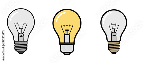 Vector Illustration Set of Incandescent Light Bulbs Isolated on White Background