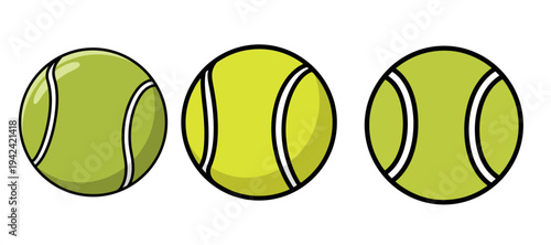 Vector Illustration Set of Yellow Tennis Balls for Sports Isolated on White Background